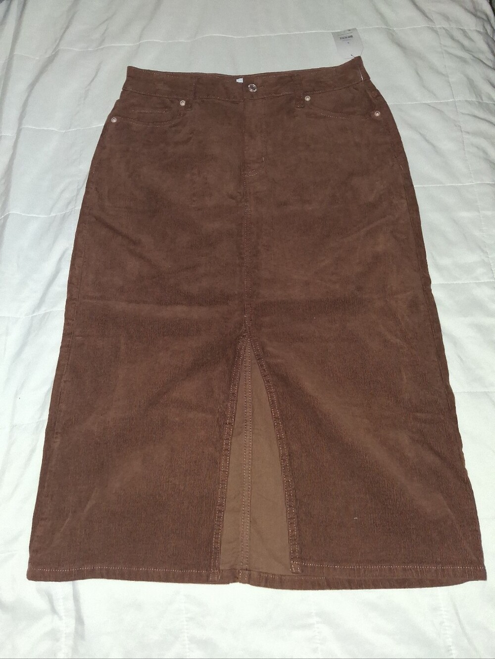 Time And Tru Corduroy Midi Skirt With Front Slit - Coffee Brown - Size 6